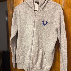 True Religion Gray and Blue Zip-Up Jacket